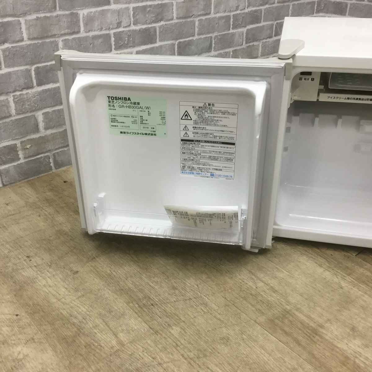 東芝 冷蔵庫 1ドア 27L 左開き GR-HB30GAL-W 2018年製
