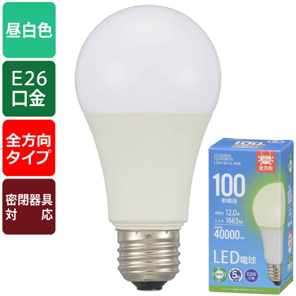 オーム電機 LED電球 100形 昼光色