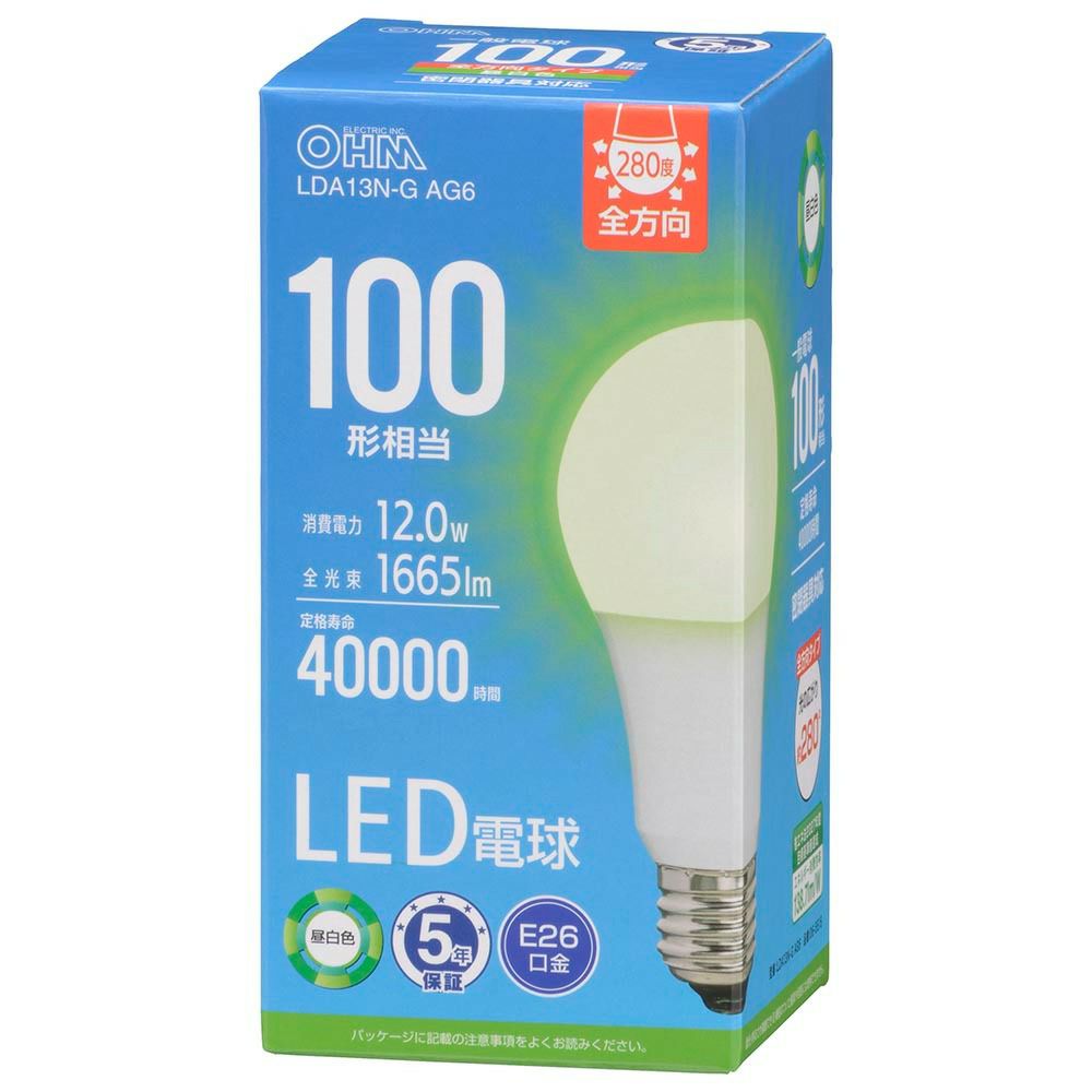 オーム電機 LED電球 100形 昼光色